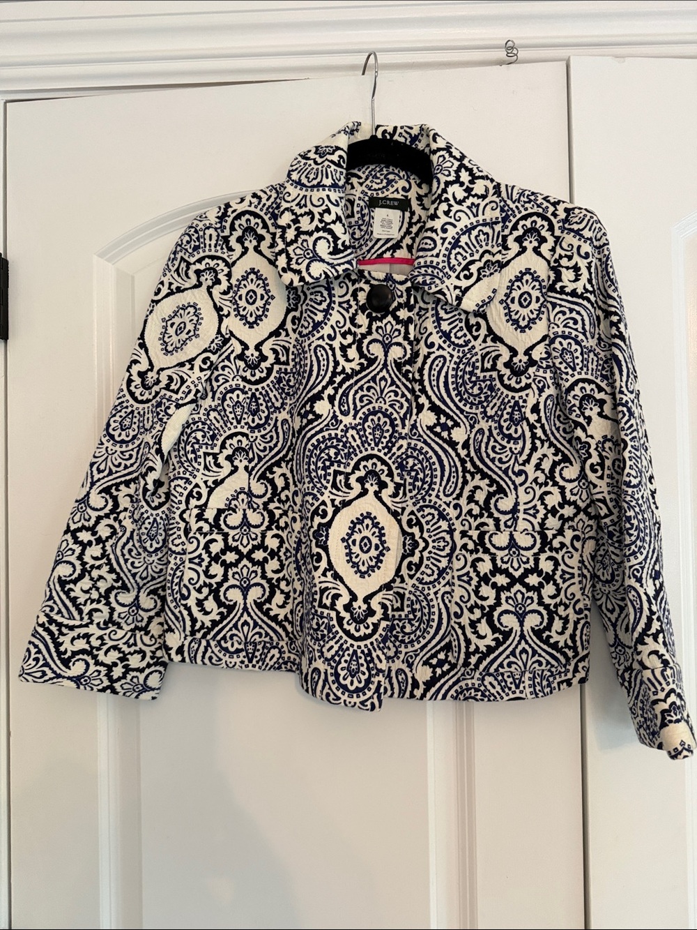 J Crew Blue and White Medallion Jacket 6
